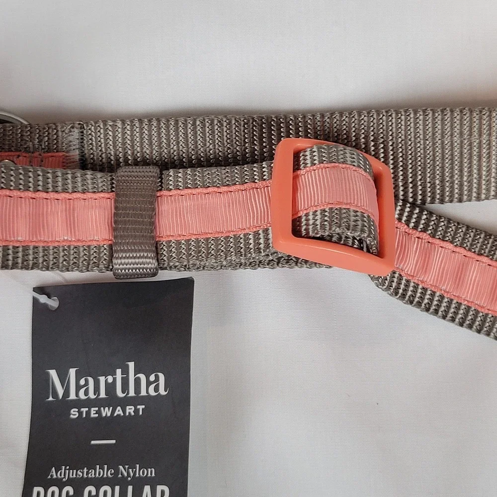 Martha‎ Stewart Gray & Coral Adjustable Nylon Large Dog Collar Size 20 (18-26in)